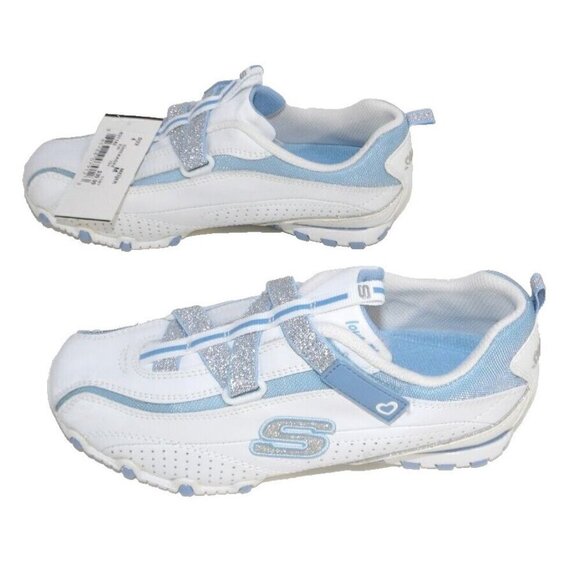 SKECHERS white & blue Chickadee sneakers hook & loop closure women's size 4 NEW - Picture 5 of 8
